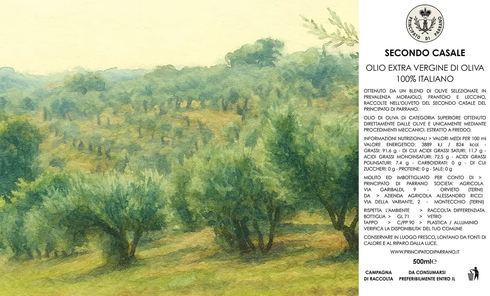 Etichetta Olio Secondo Casale Principato di Parrano