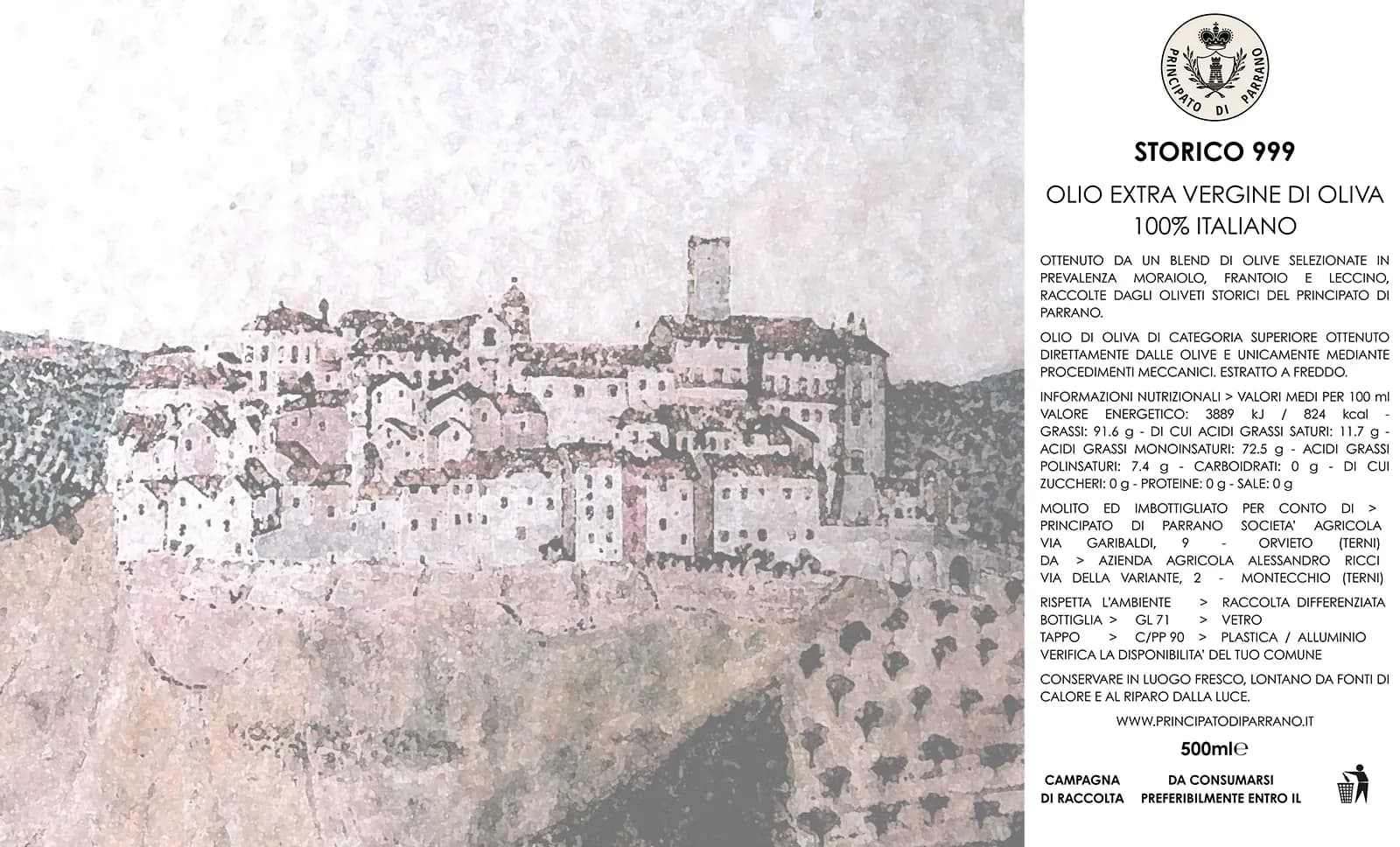 Etichetta Olio Storico 999 Principato di Parrano