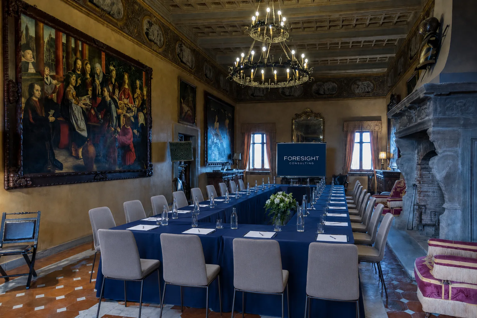Salone del castello allestito per un evento aziendale